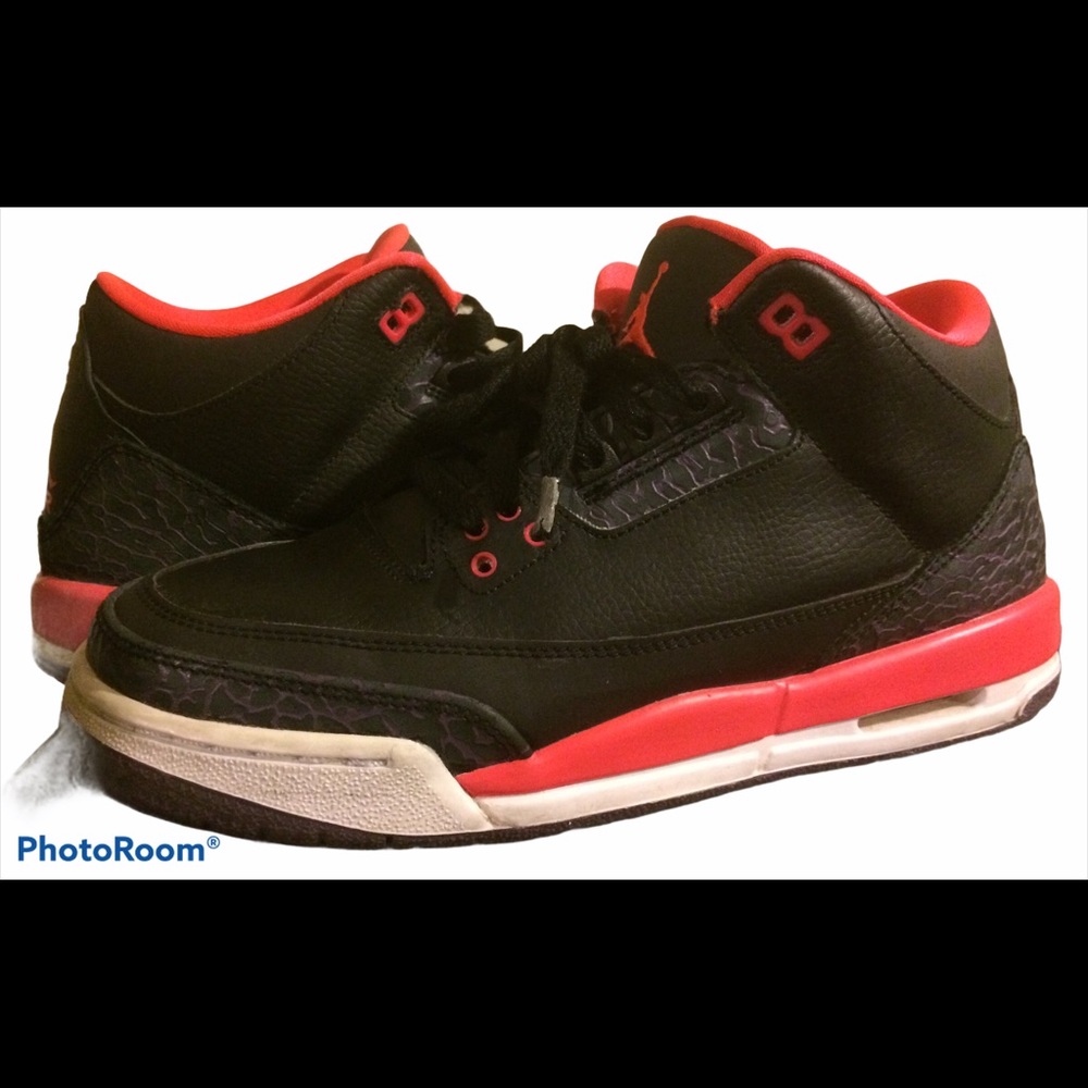 Air Jordan 3 RETRO Black & Crimson 398614-005 7Y